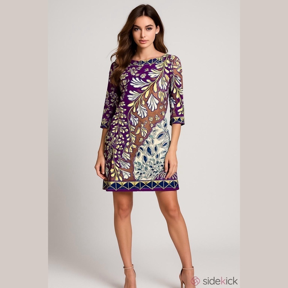 Donna Morgan Abstract, Colorful, Neon, 3/4 Sleeve Dress, Size 16